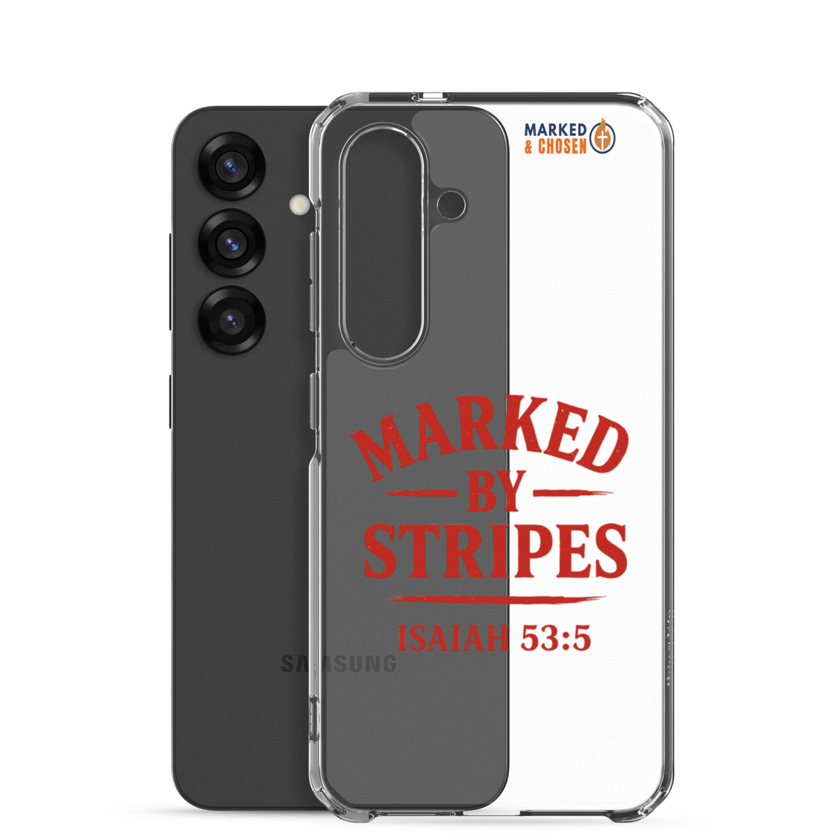 Marked by Stripes Clear Samsung Galaxy Case - Samsung Galaxy S25 - With-Phone View