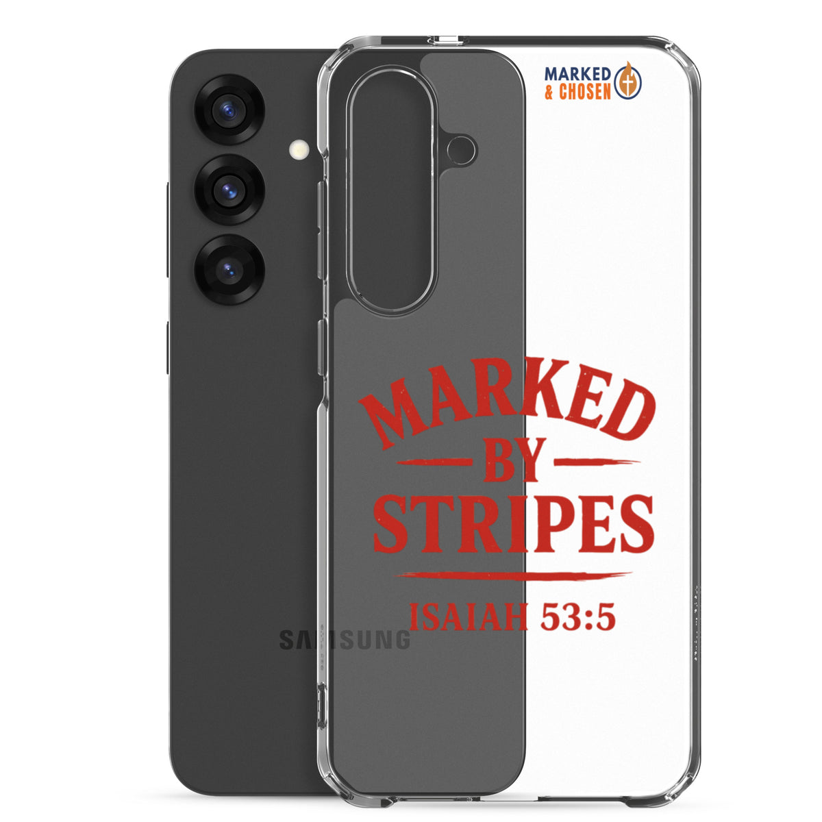 Marked by Stripes Clear Samsung Galaxy Case - Samsung Galaxy S25 Plus - With-Phone View