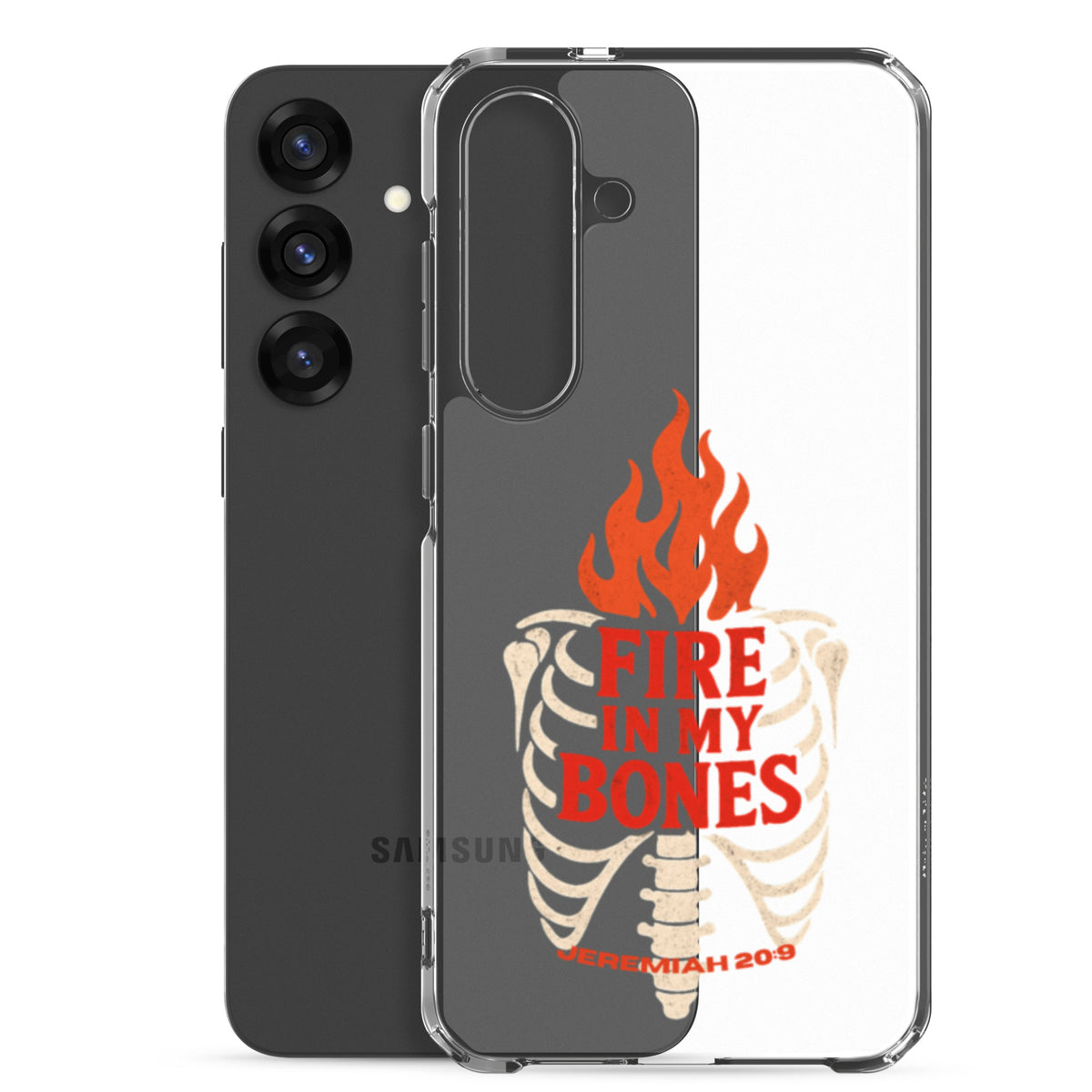 Fire in My Bone Clear Samsung Case - Samsung Galaxy S25 Plus - With-Phone View
