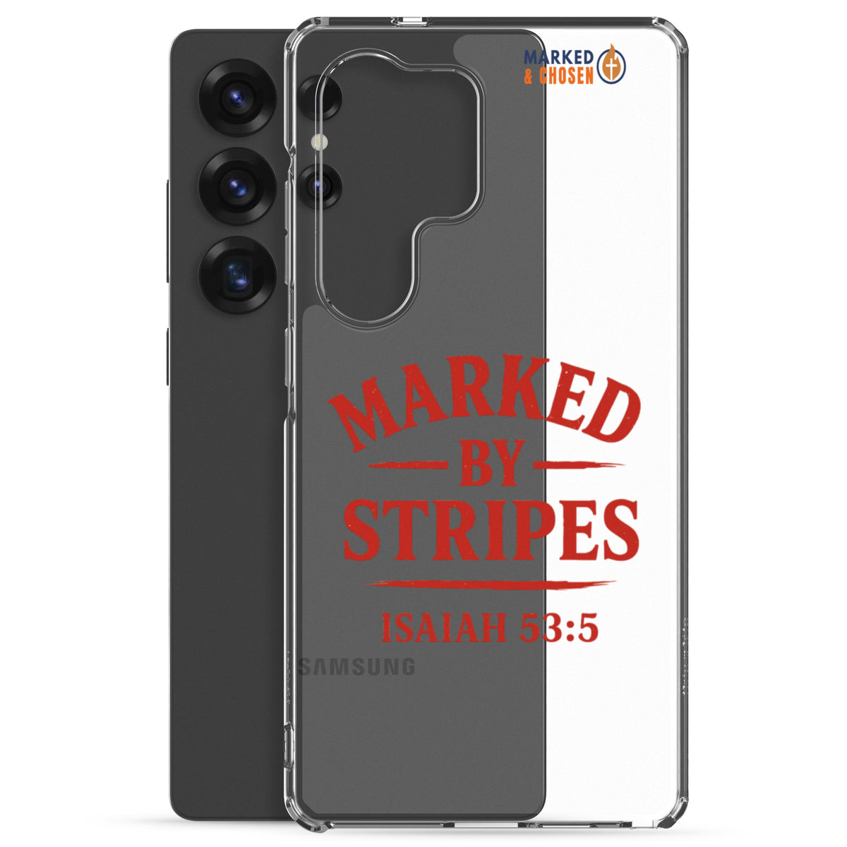 Marked by Stripes Clear Samsung Galaxy Case - Samsung Galaxy S25 Ultra - With-Phone View