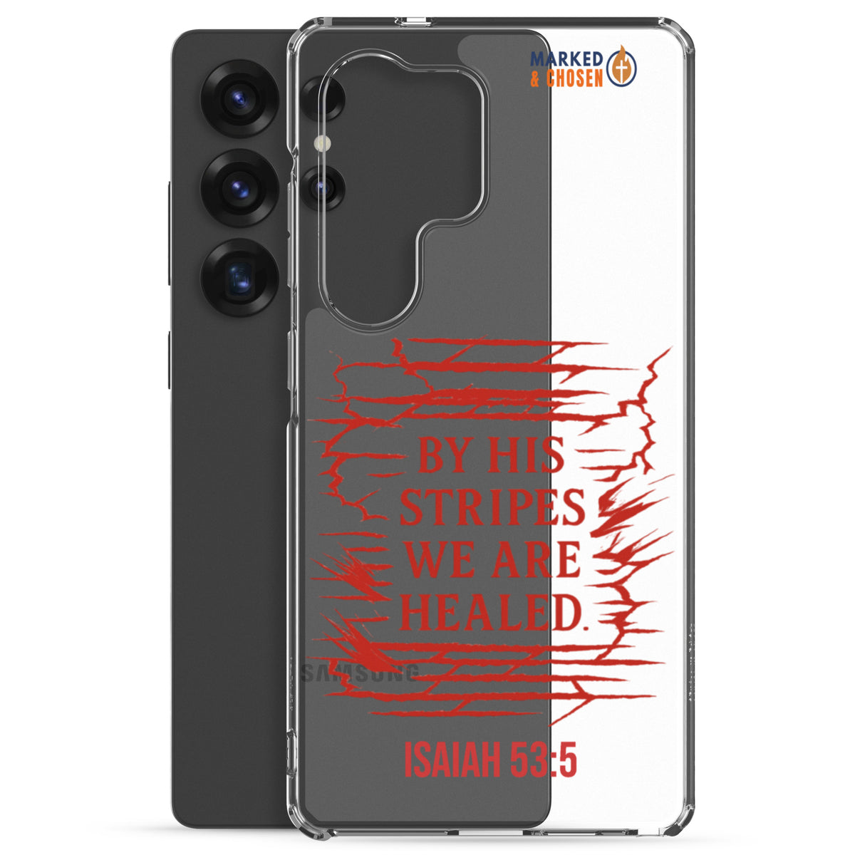 By His Stripes Clear Samsung Galaxy Case - Samsung Galaxy S25 Ultra - With-Phone View