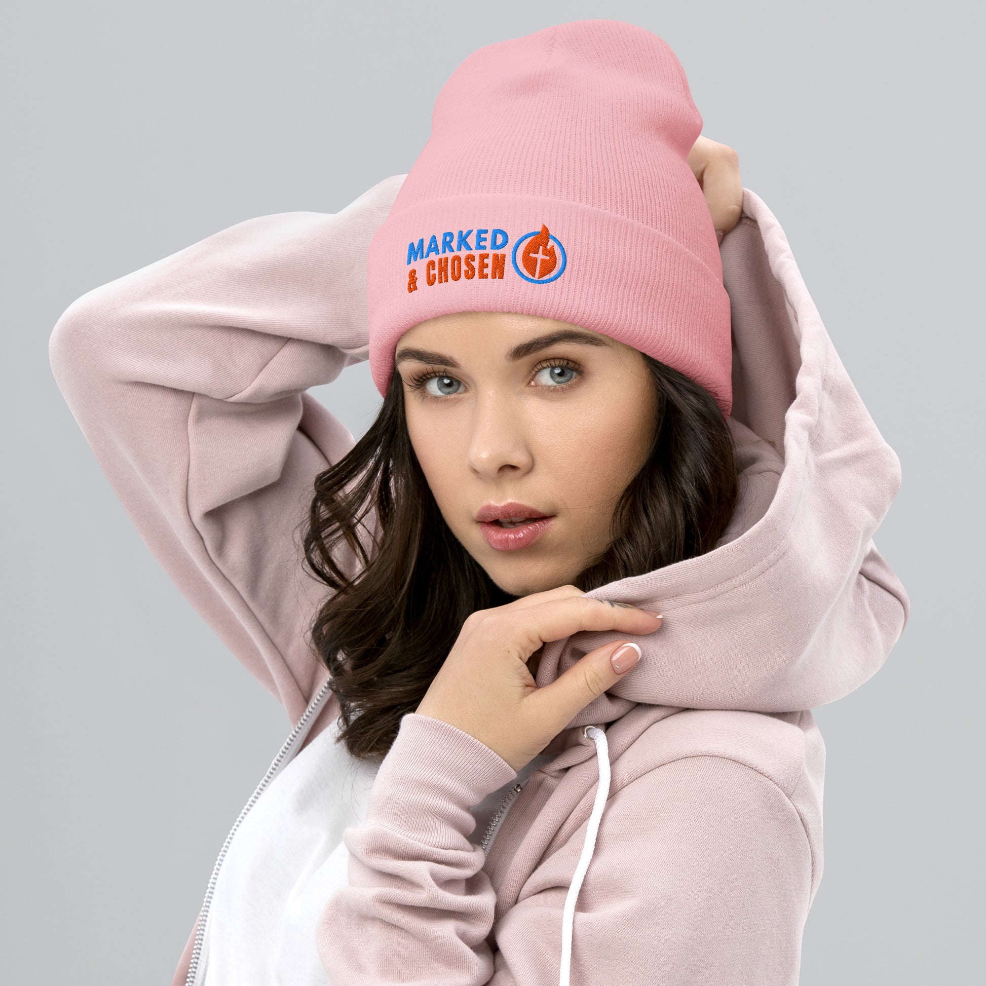 Marked & Chosen Cuffed Beanie - Baby Pink - Front View