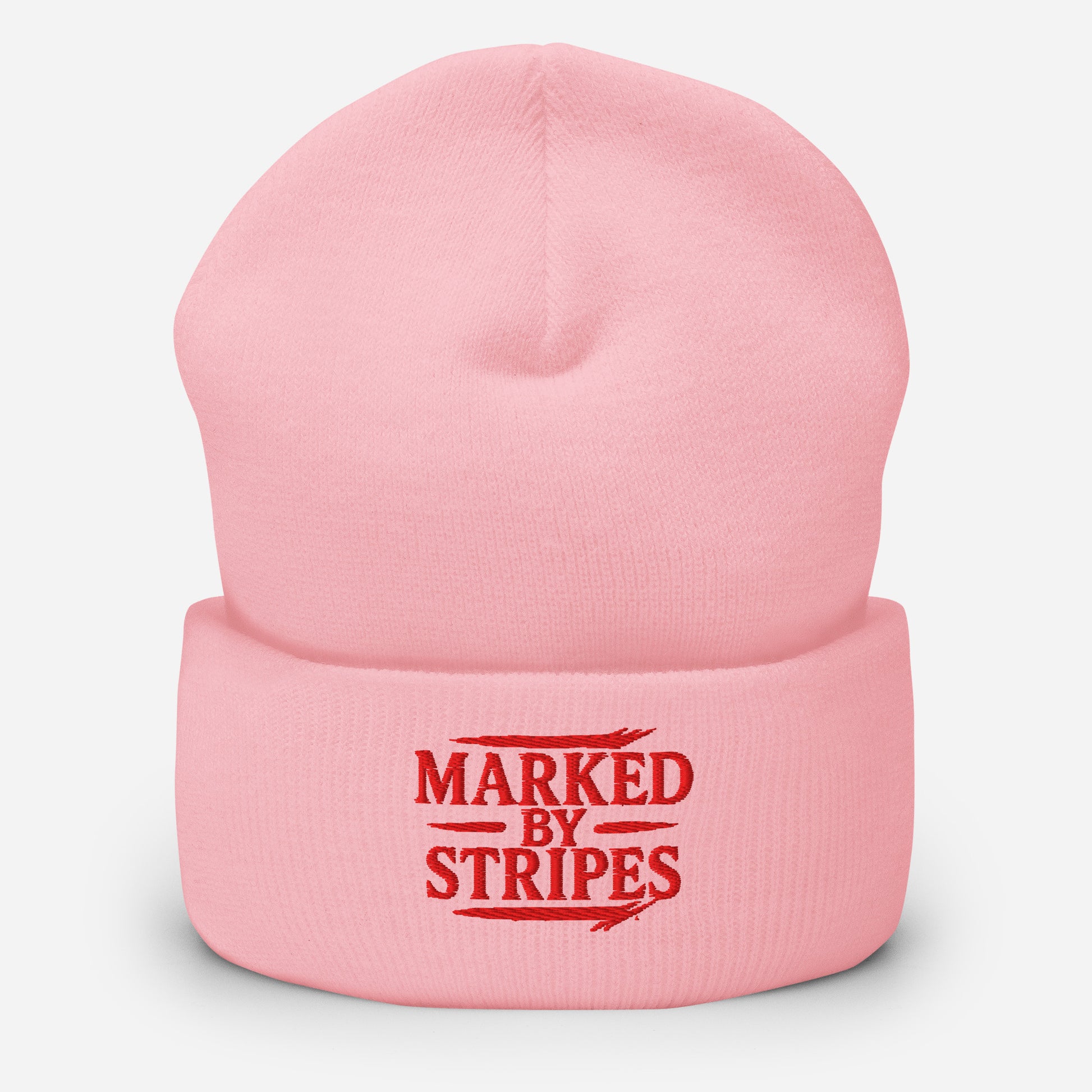 Marked by Stripes Cuffed Beanie - Baby Pink - Front View 2