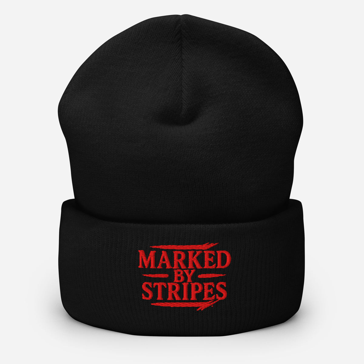 Marked by Stripes Cuffed Beanie - Black - Front View