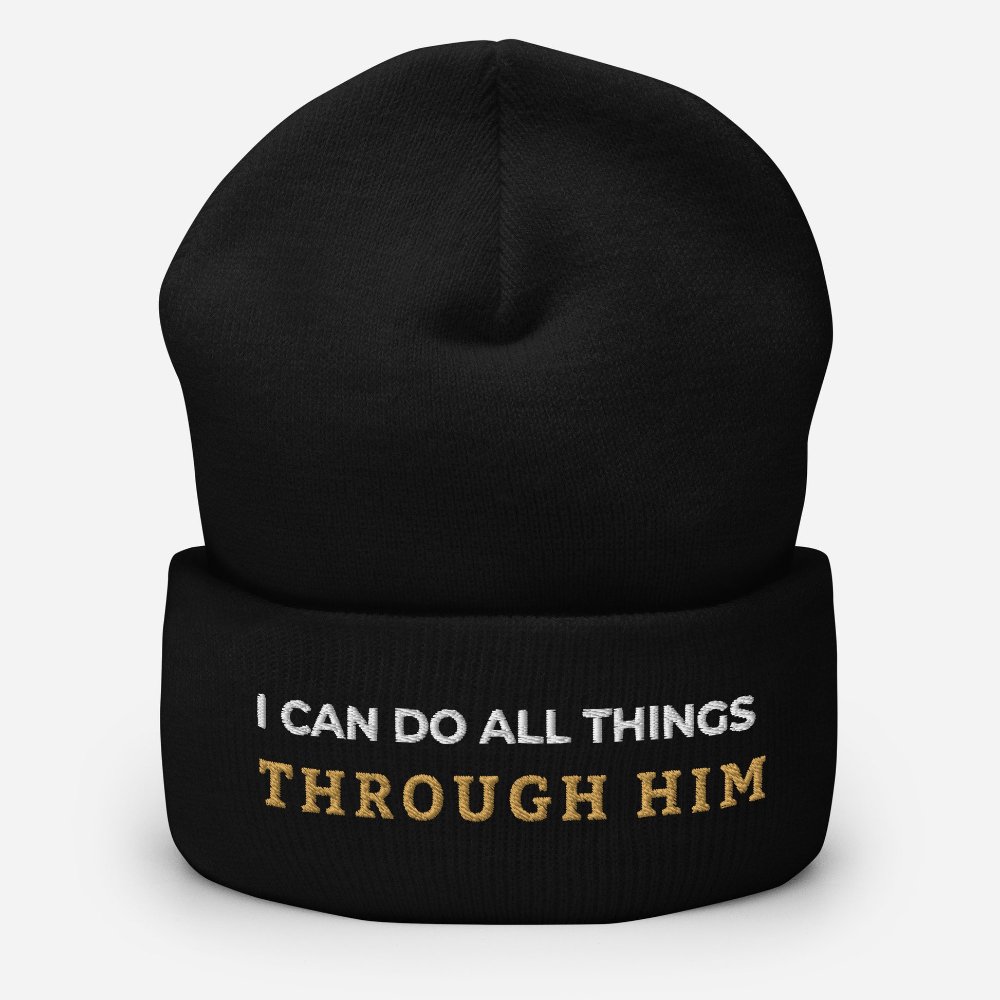 Through Him Cuffed Beanie - Black - Front View