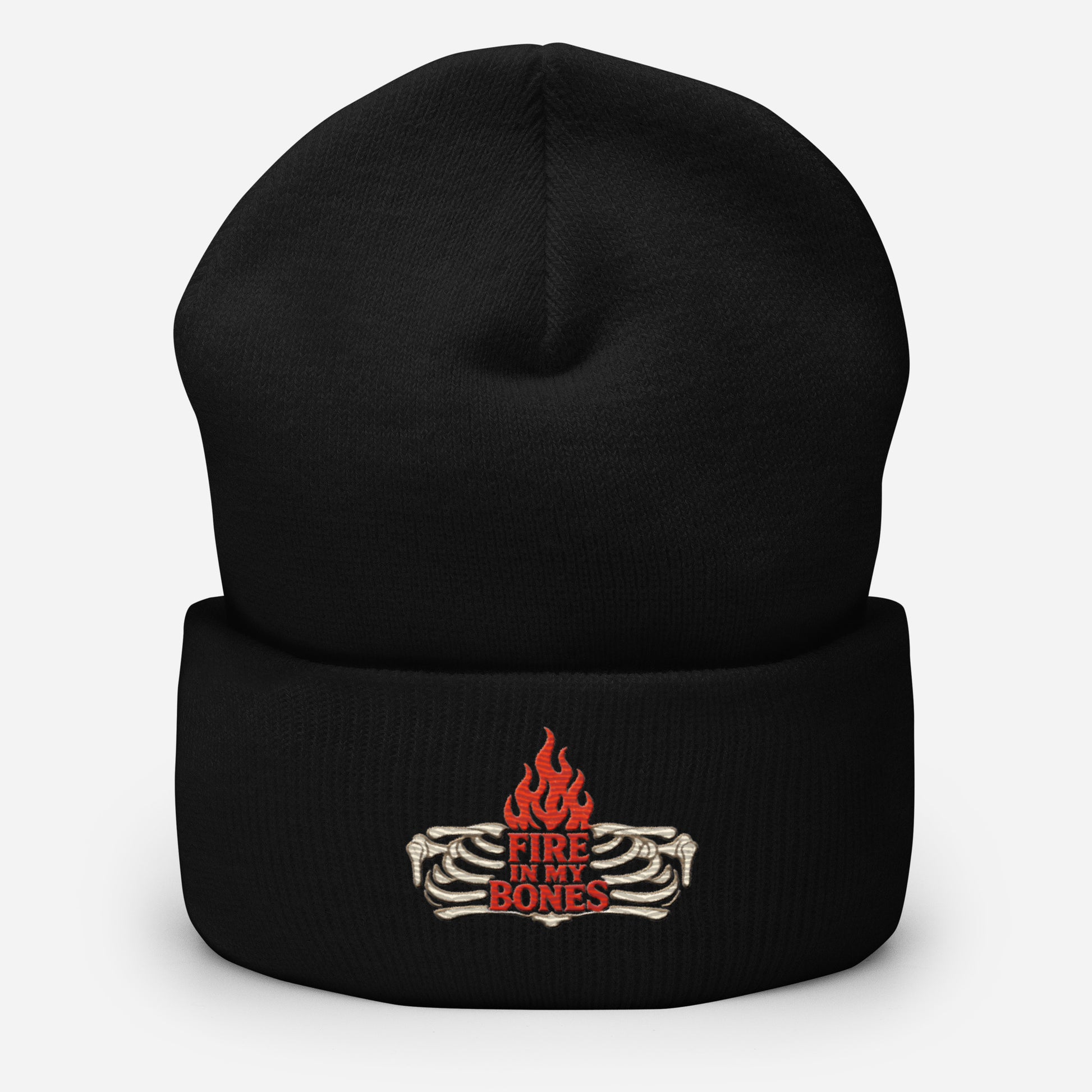 Fire in My Bones Cuffed Beanie - Black - Front View