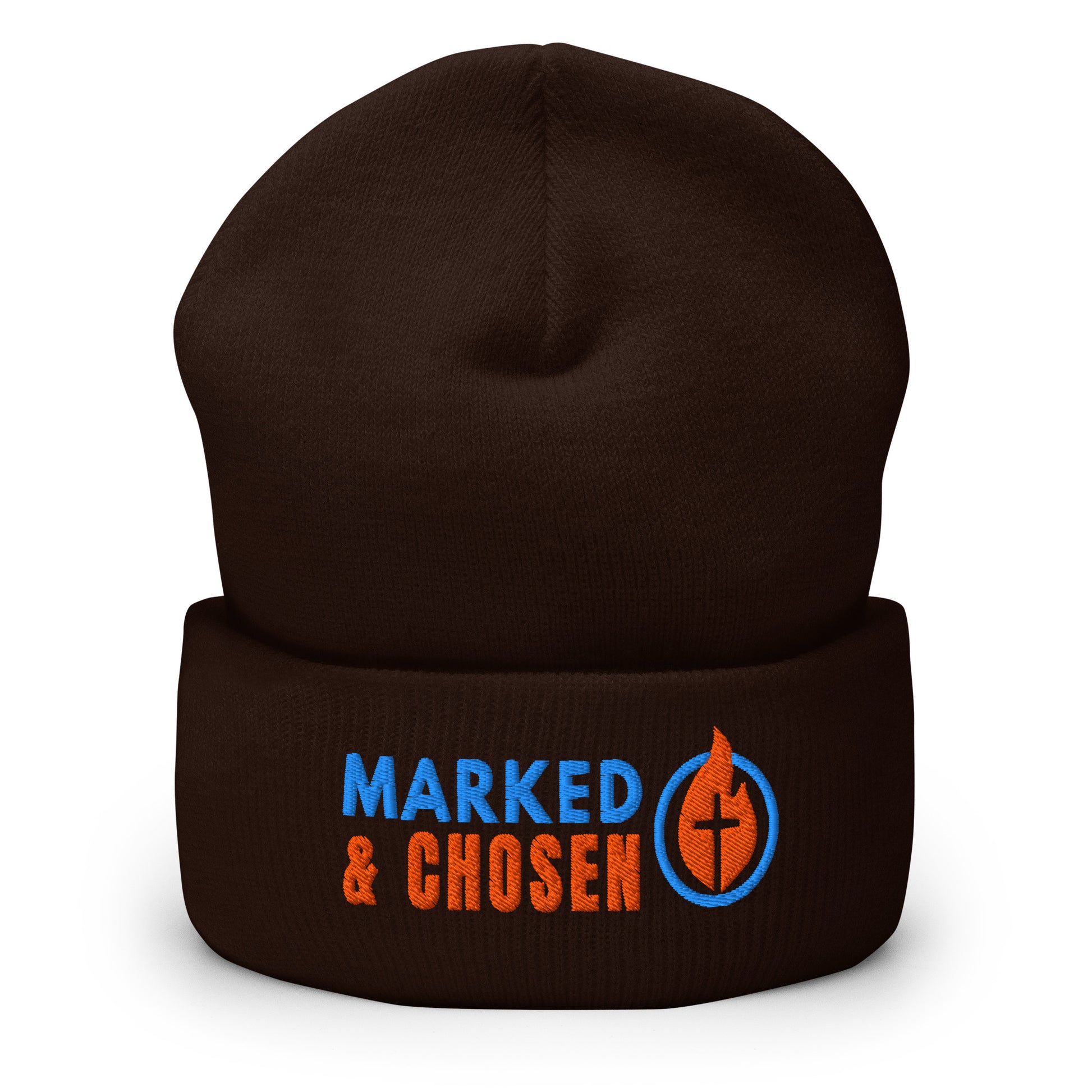 Unisex Yupoong 1501KC classic cuffed beanie, hypoallergenic 100% turbo-spun acrylic knit, 12-inch length, Brown.
