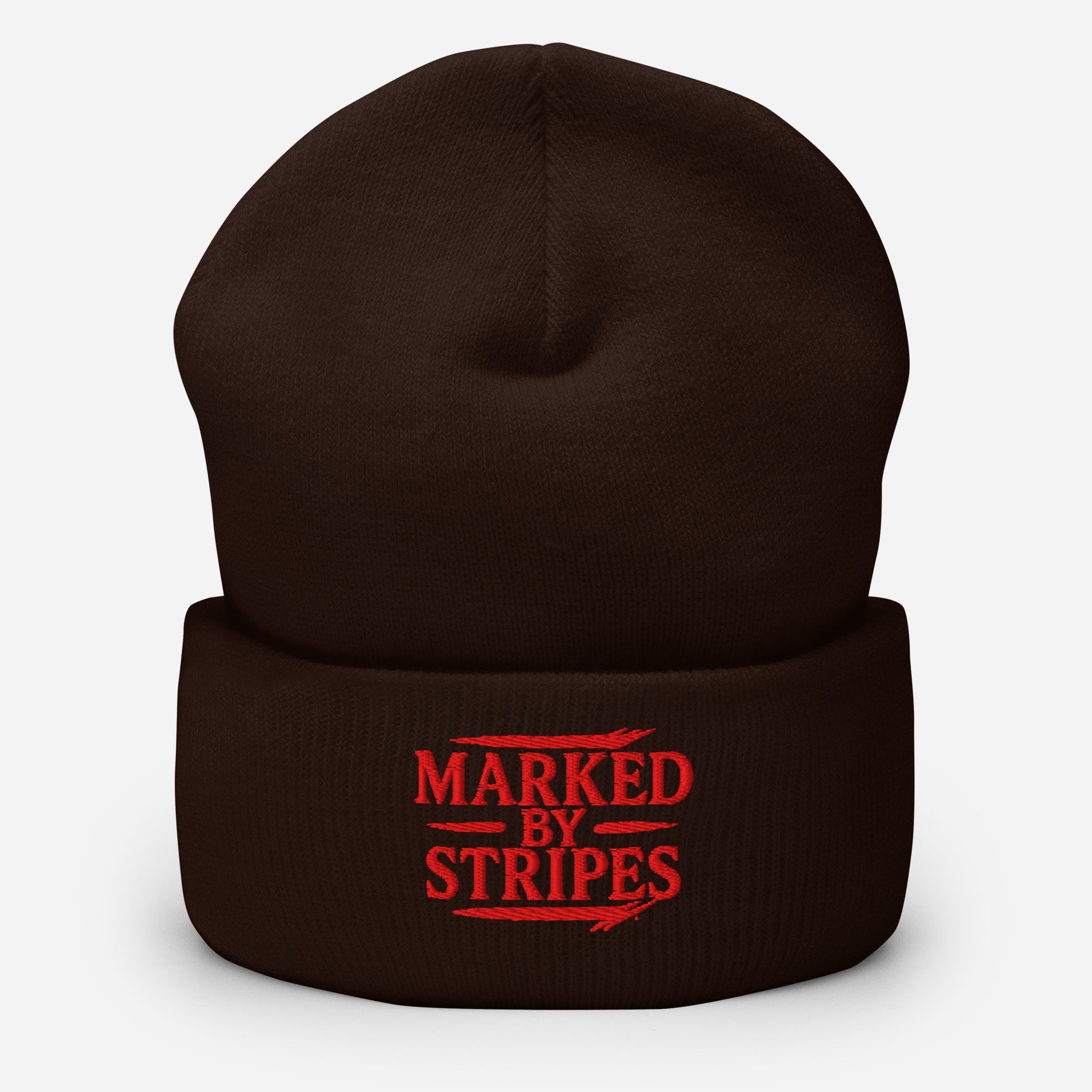 Marked by Stripes Cuffed Beanie - Brown - Front View