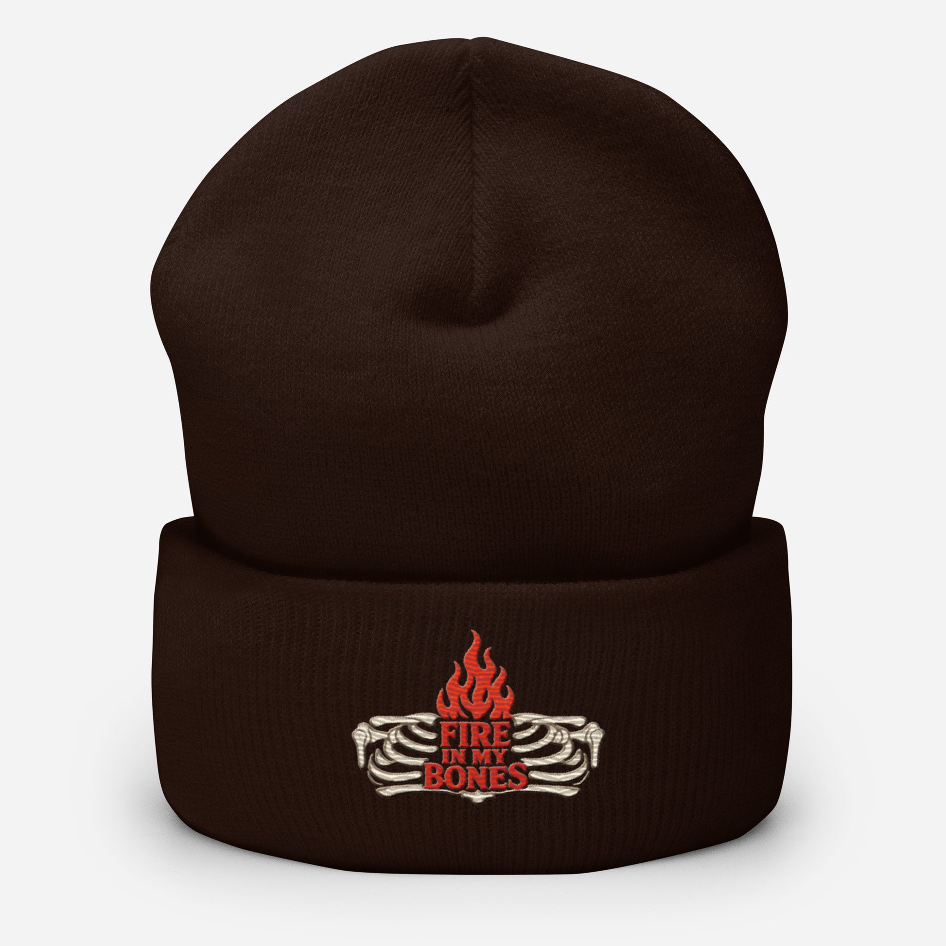 Fire in My Bones Cuffed Beanie - Brown - Front View