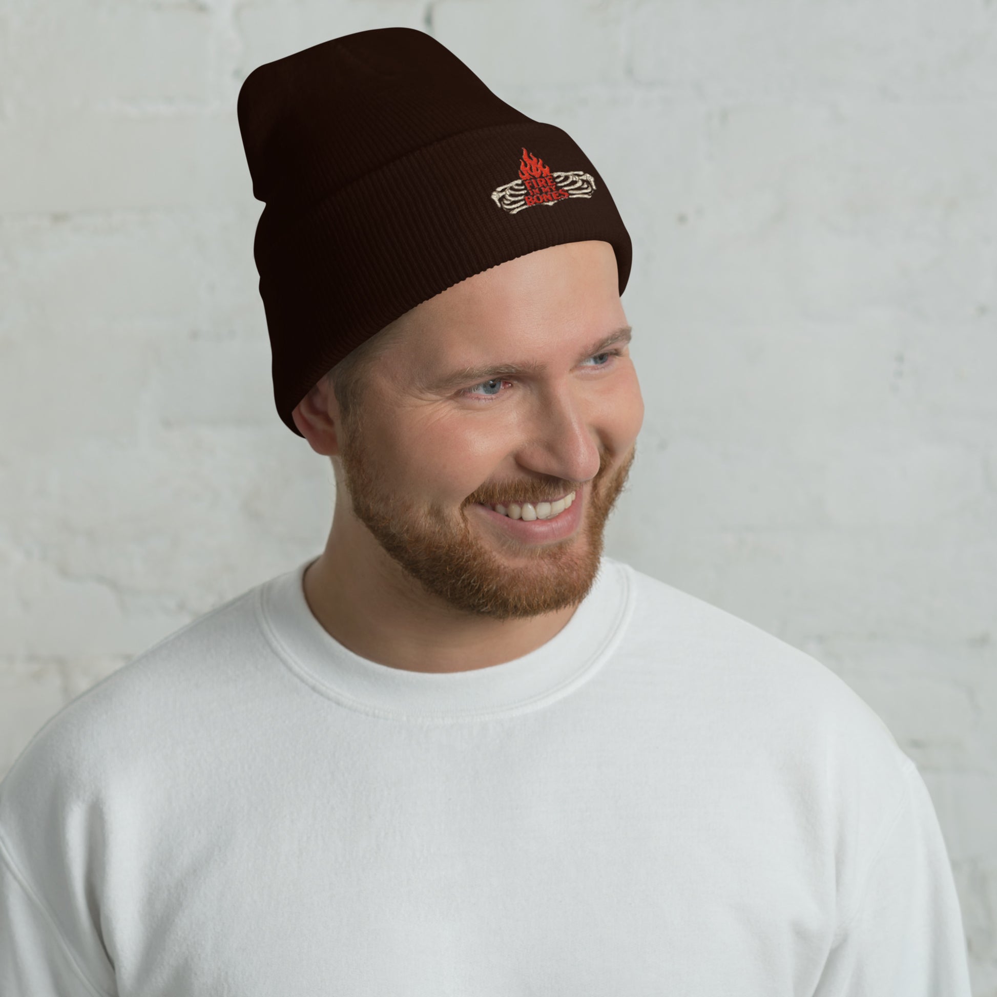 Fire in My Bones Cuffed Beanie - Brown - Front View 2