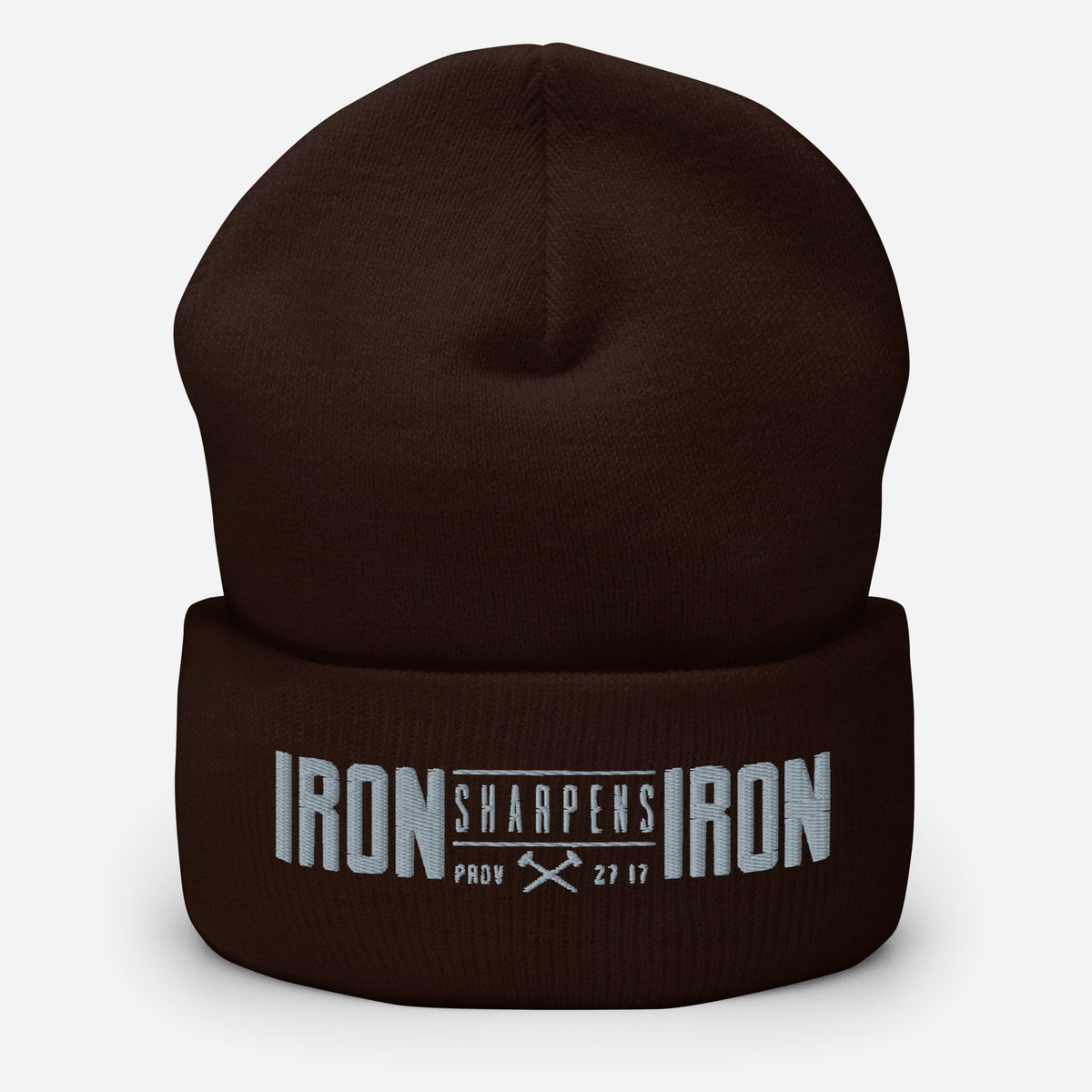 Men's Iron Sharpens Iron Beanie - Brown - Front View