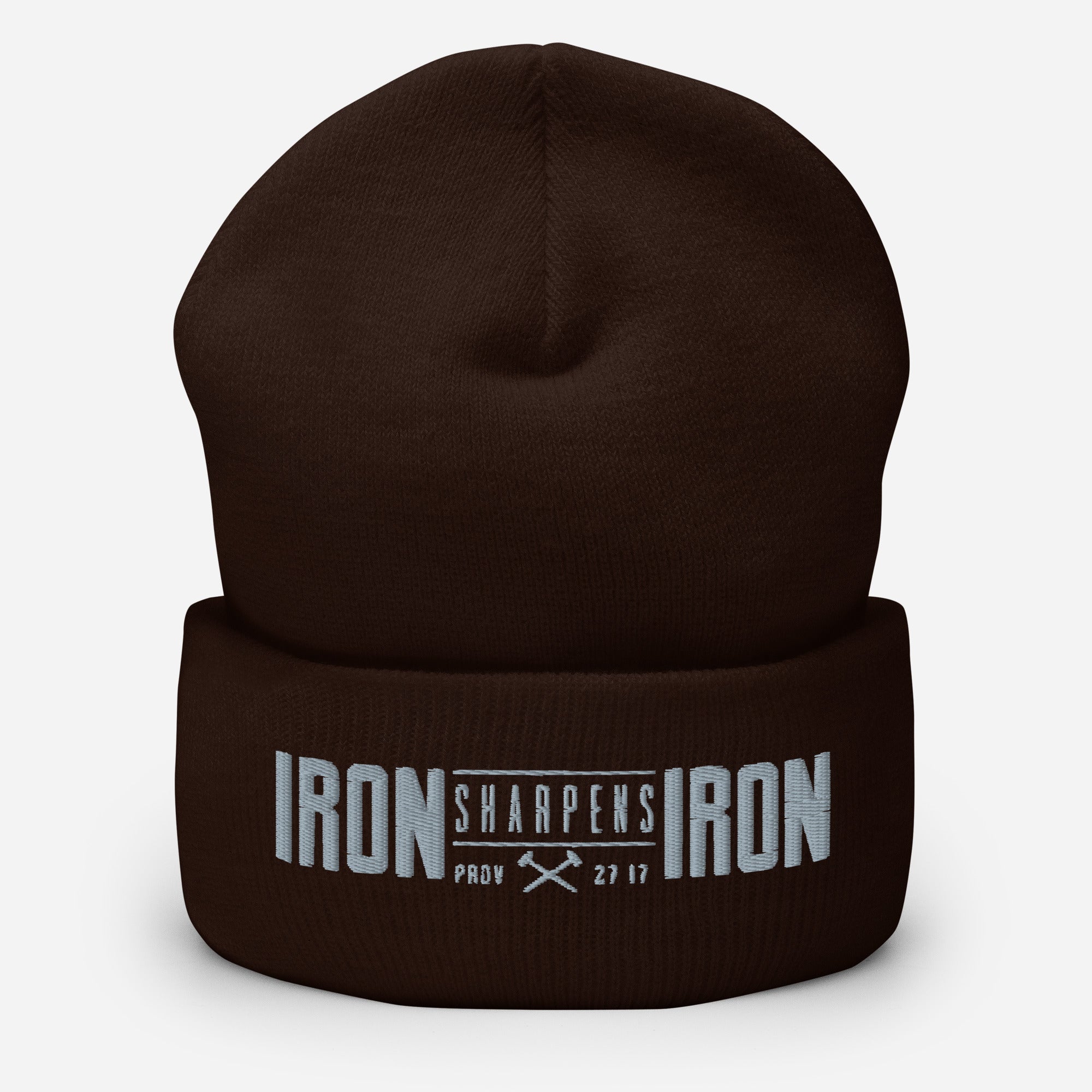 Men's Iron Sharpens Iron Beanie - Brown - Front View