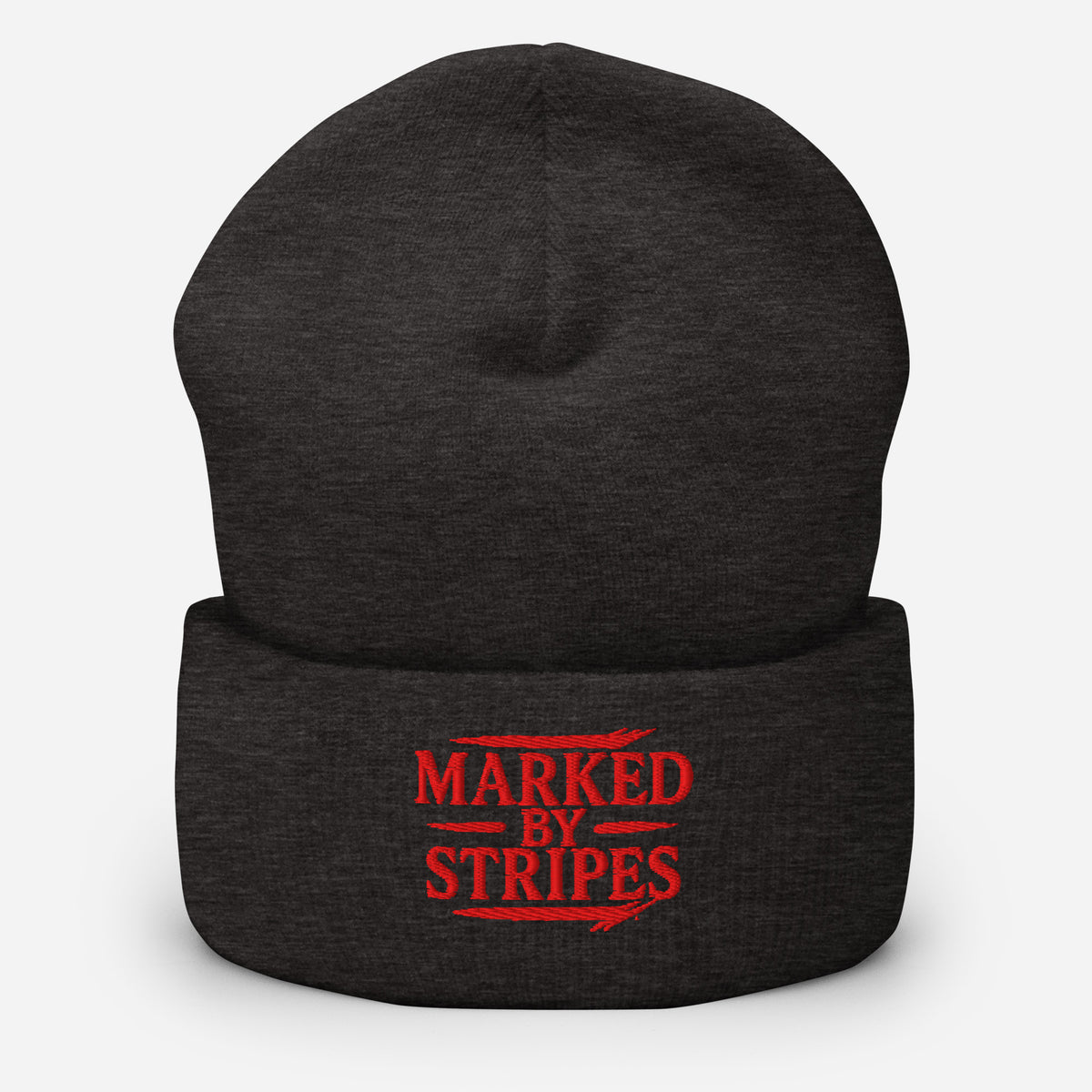 Marked by Stripes Cuffed Beanie - Dark Grey - Front View