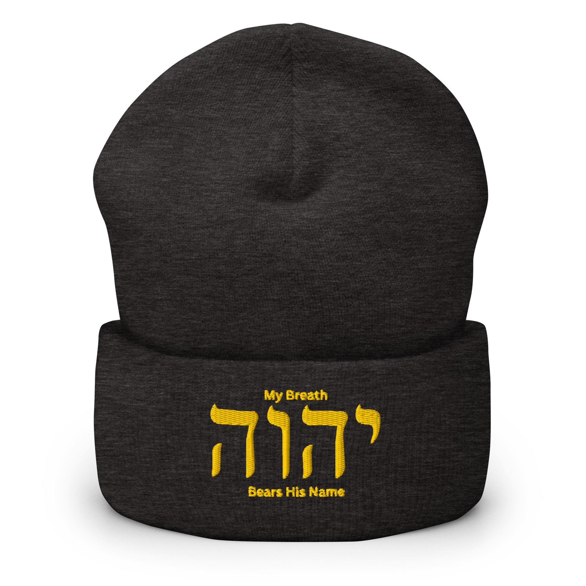 My Breath Bears His Name Cuffed Beanie - Dark Grey - Front View