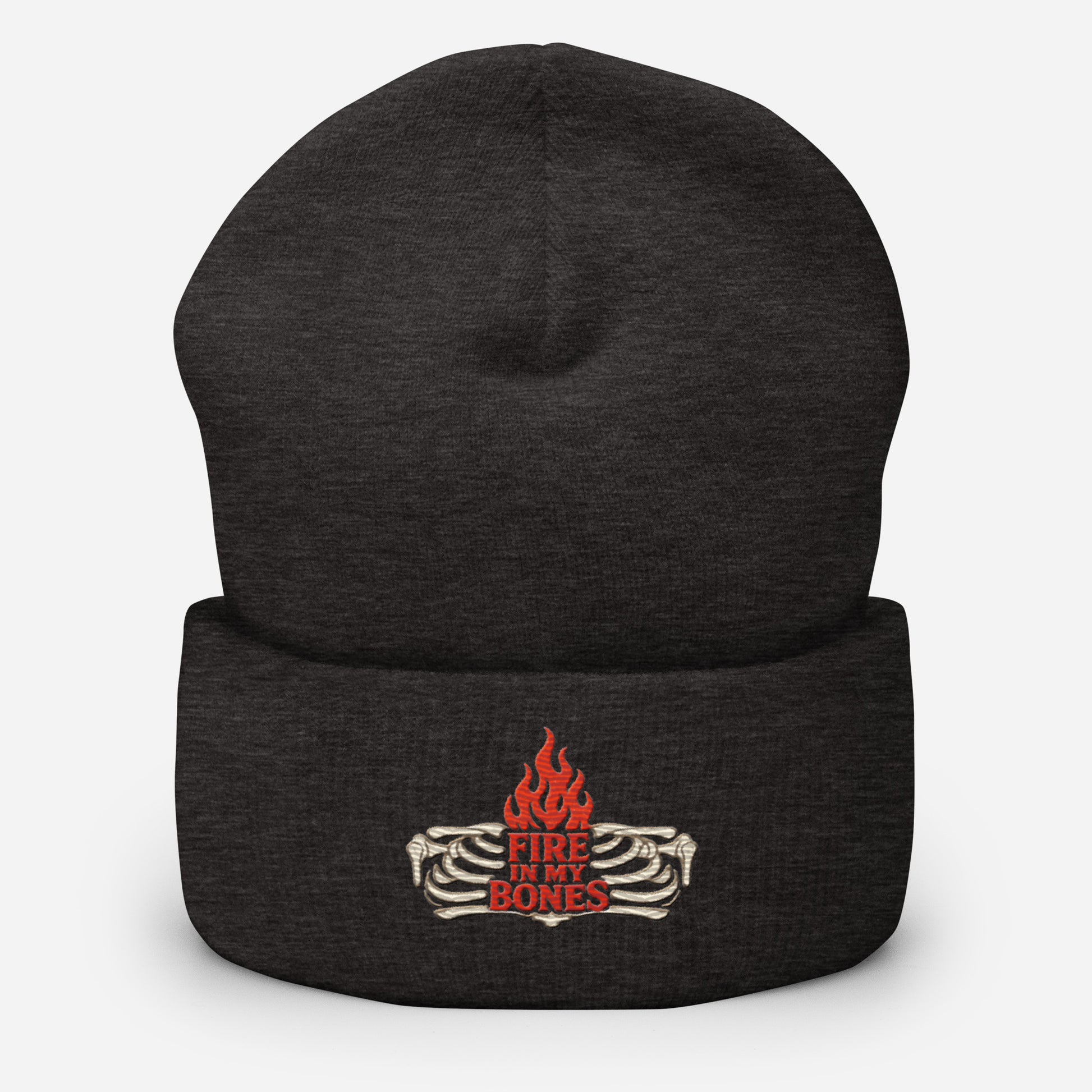 Fire in My Bones Cuffed Beanie - Dark Grey - Front View