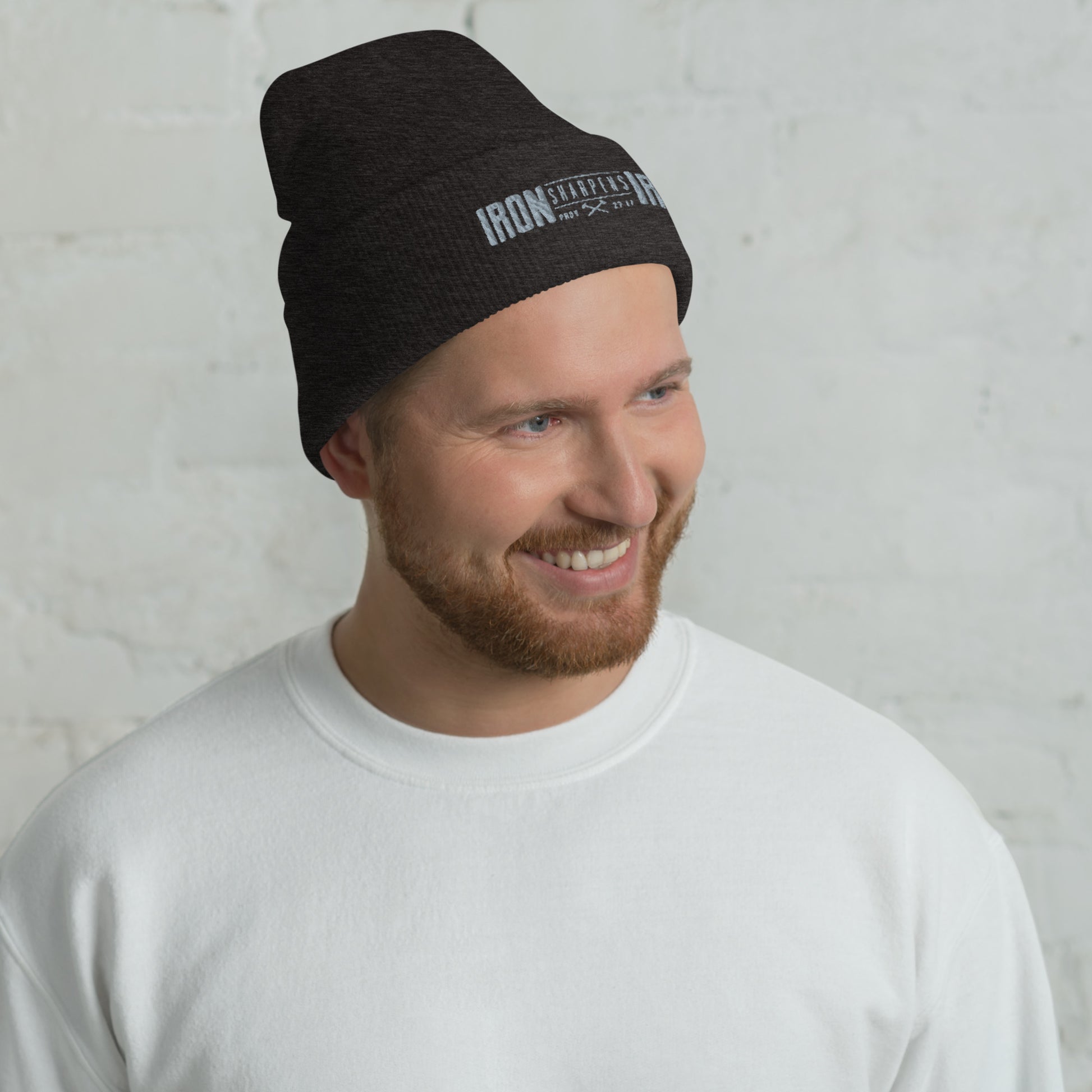 Men's Iron Sharpens Iron Beanie - Dark Grey - Front View 2