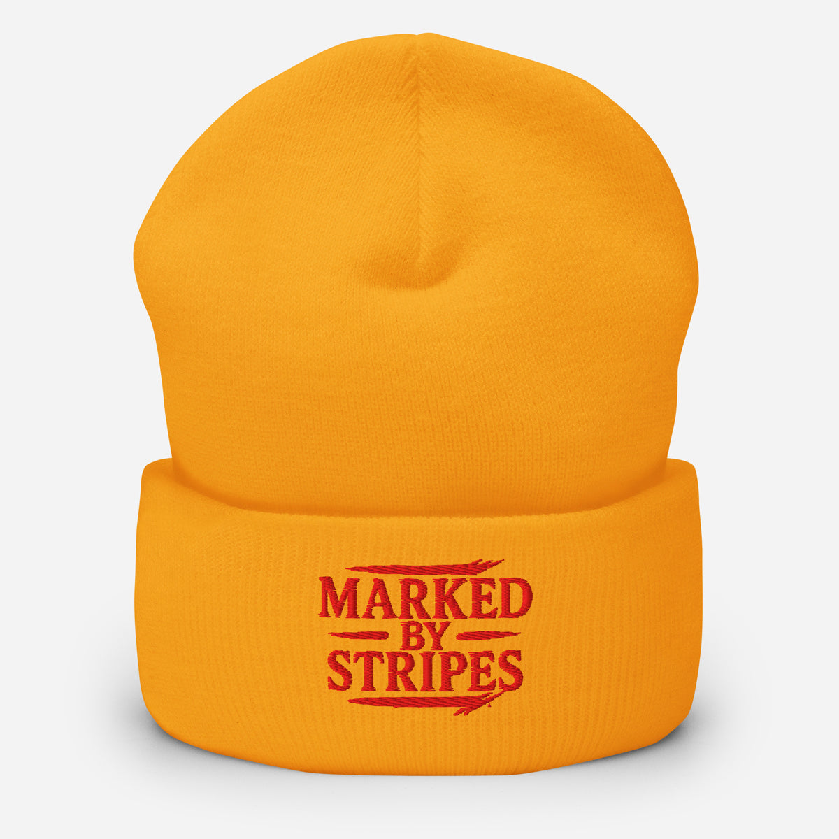 Marked by Stripes Cuffed Beanie - Gold - Front View