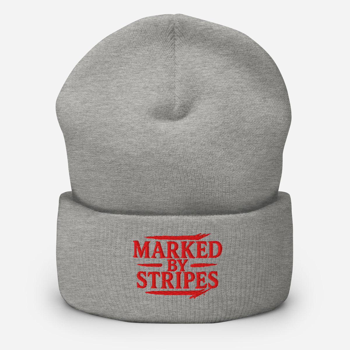 Marked by Stripes Cuffed Beanie - Heather Grey - Front View