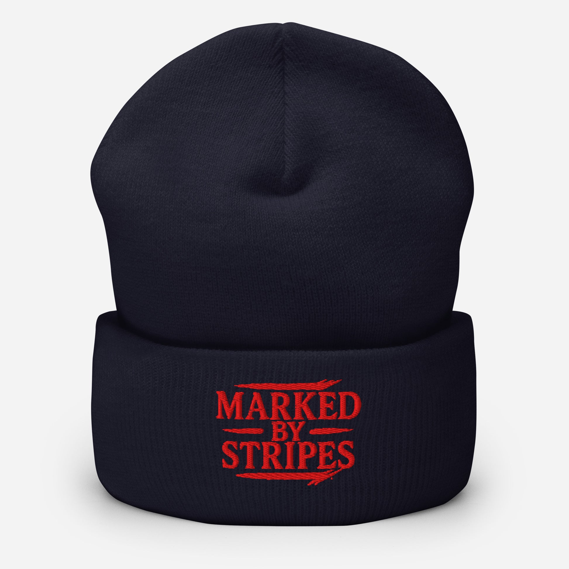 Marked by Stripes Cuffed Beanie - Navy - Front View