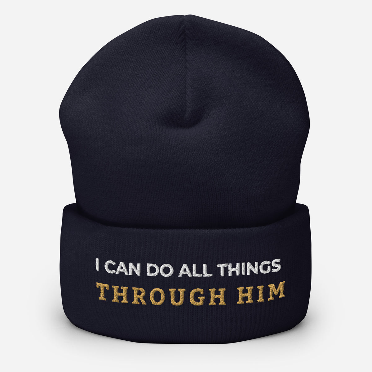 Through Him Cuffed Beanie - Navy - Front View