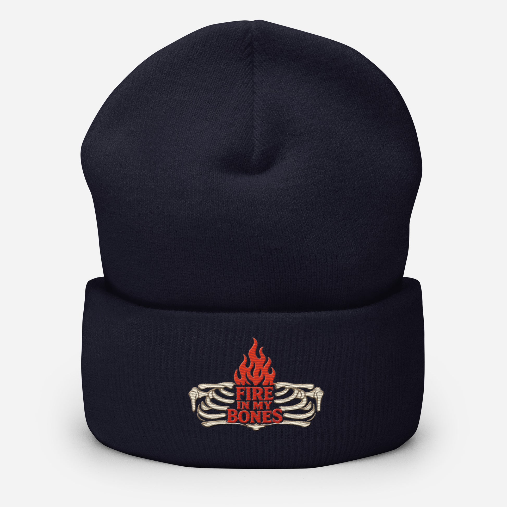 Fire in My Bones Cuffed Beanie - Navy - Front View