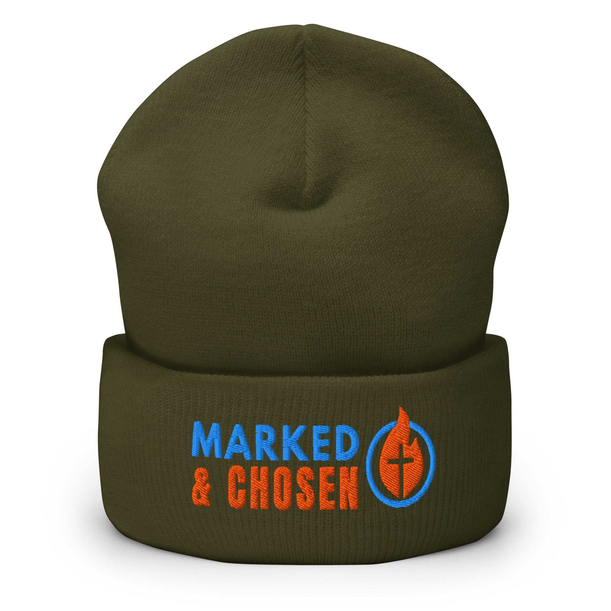 Unisex Yupoong 1501KC classic cuffed beanie, hypoallergenic 100% turbo-spun acrylic knit, 12-inch length, Olive.