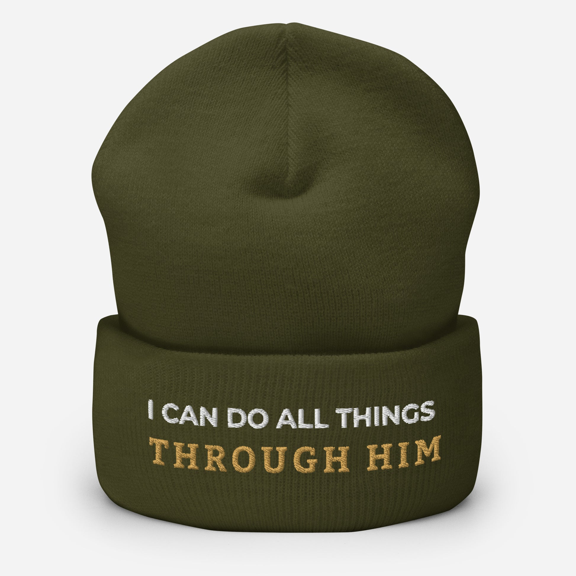 Through Him Cuffed Beanie - Olive - Front View