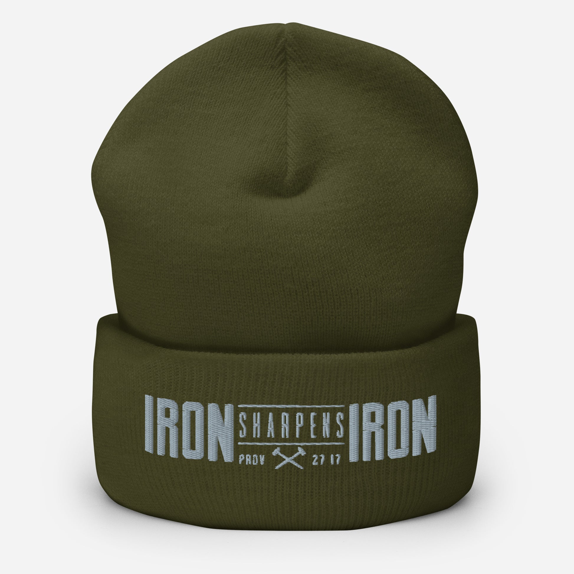 Men's Iron Sharpens Iron Beanie - Olive - Front View 3