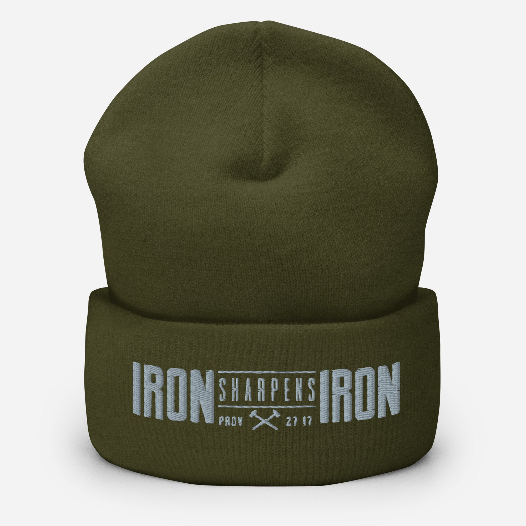 Men's Iron Sharpens Iron Beanie - Olive - Front View 3