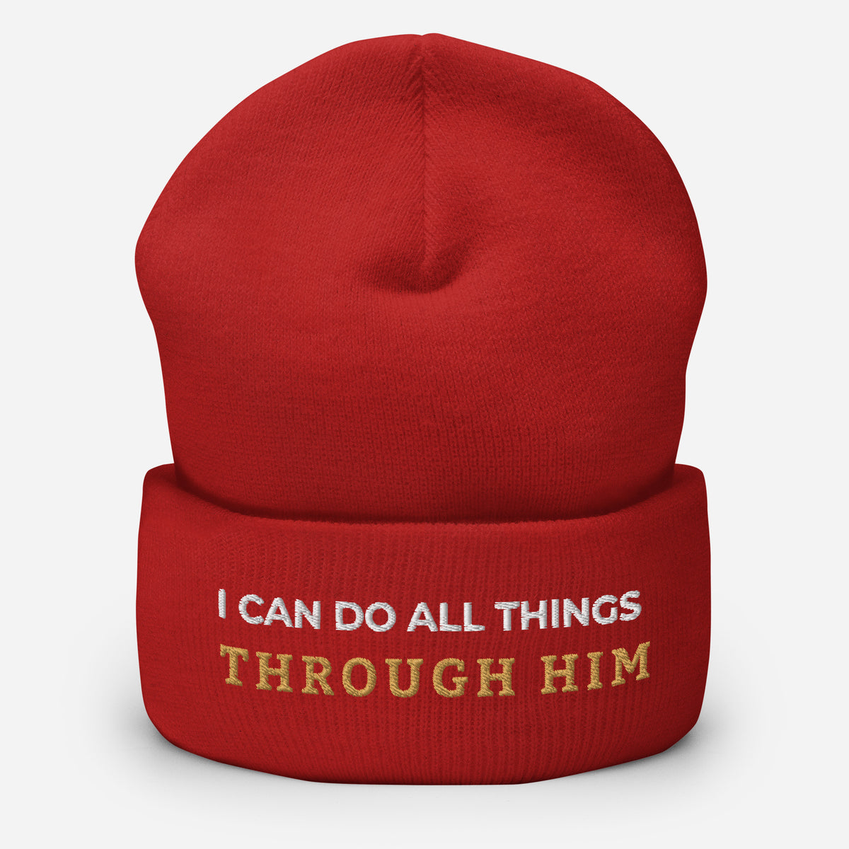 Through Him Cuffed Beanie - Red - Front View 3