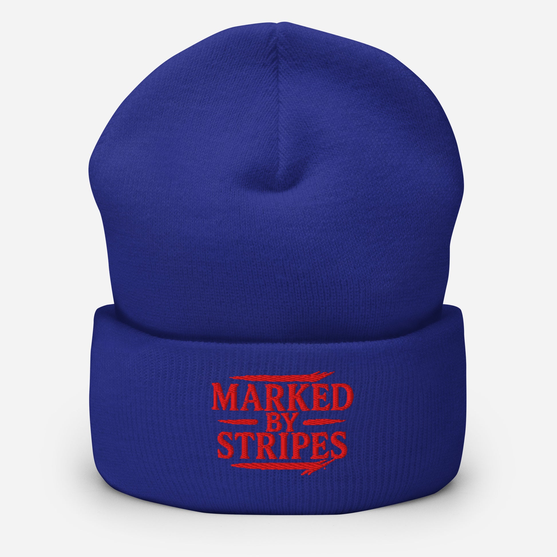 Marked by Stripes Cuffed Beanie - Royal - Front View