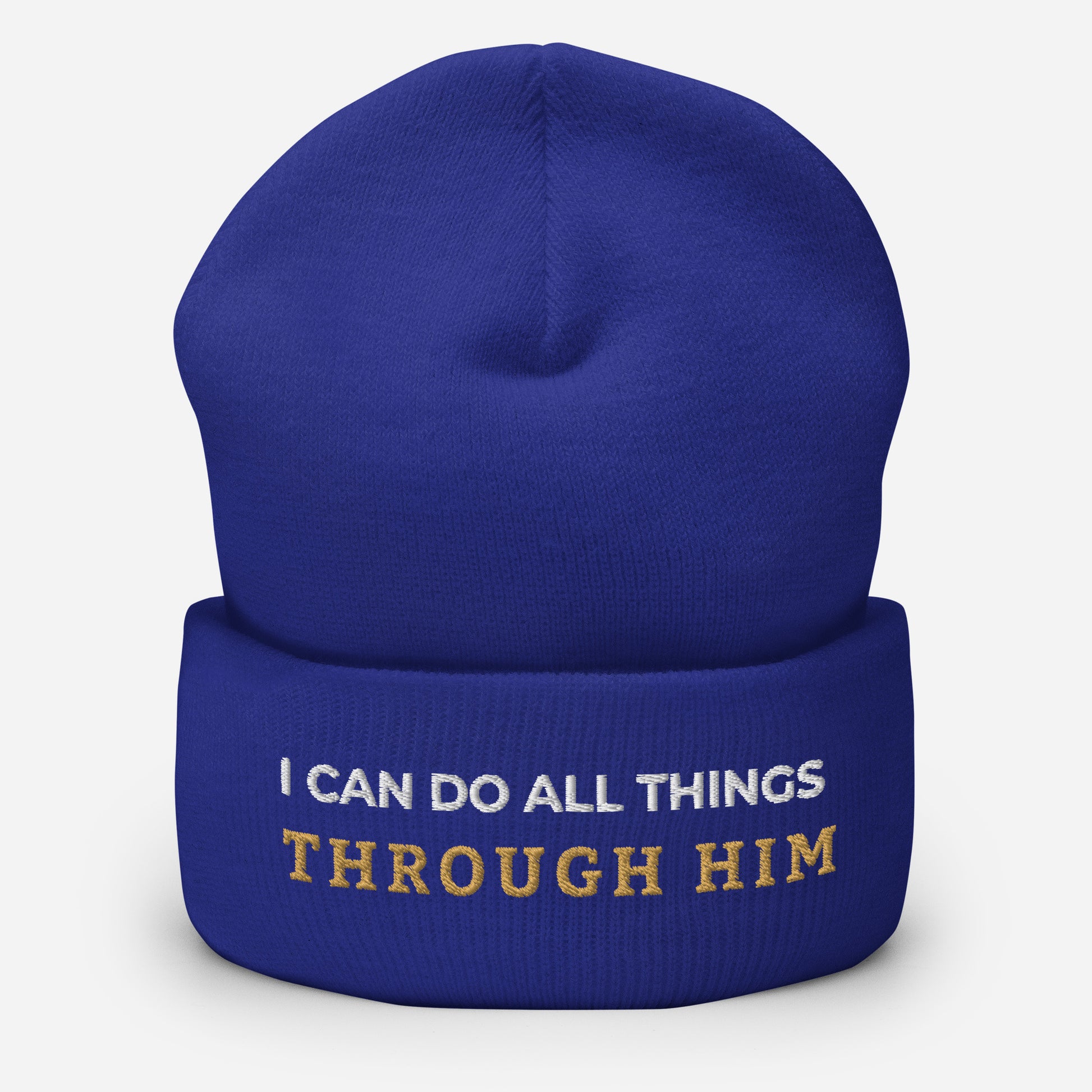 Through Him Cuffed Beanie - Royal - Front View