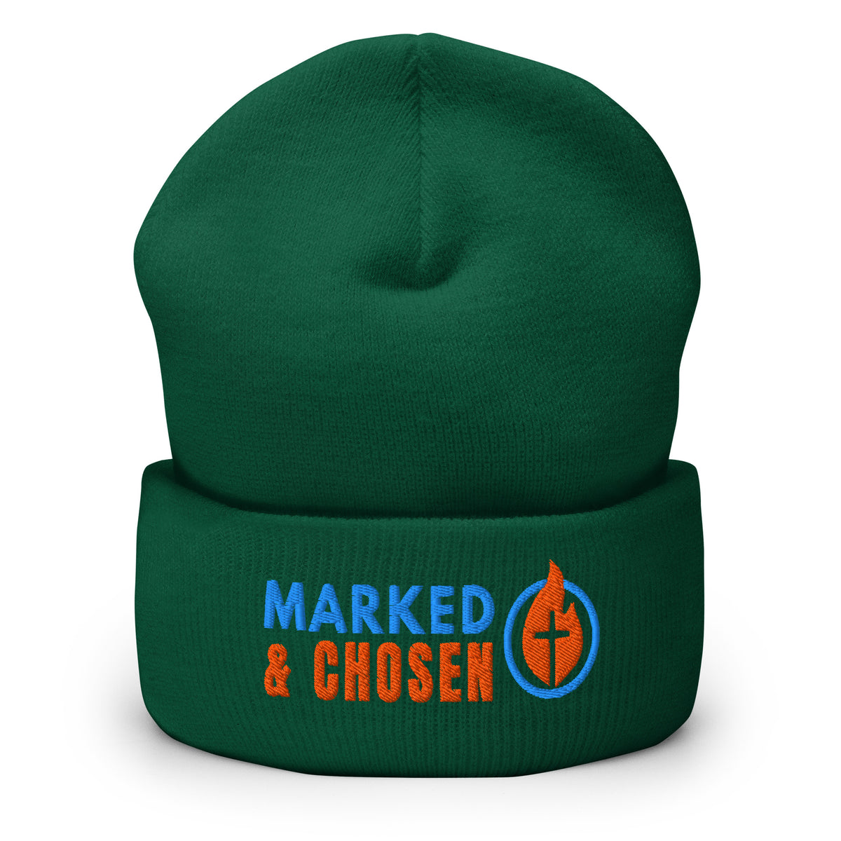 Unisex Yupoong 1501KC classic cuffed beanie, hypoallergenic 100% turbo-spun acrylic knit, 12-inch length, Spruce.