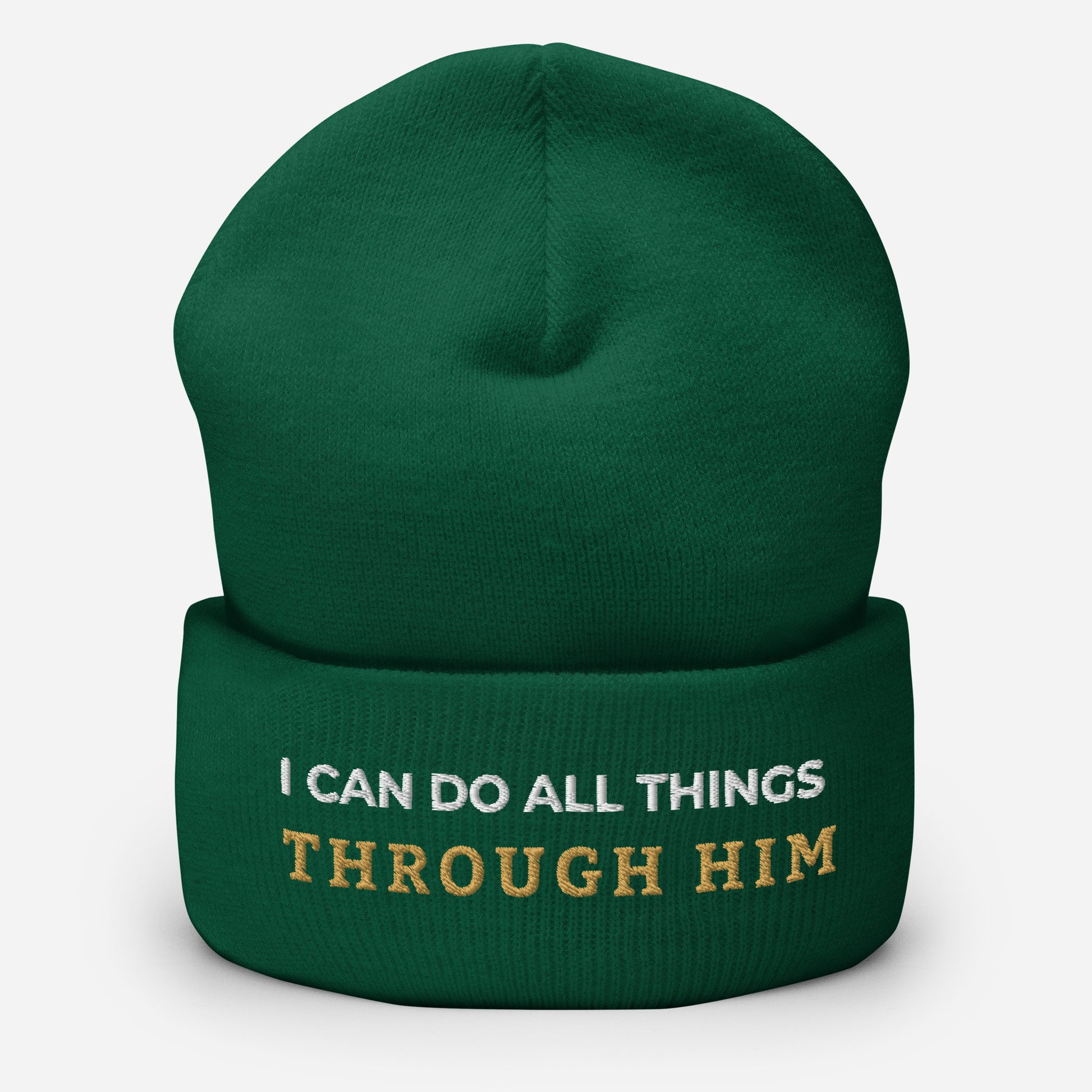 Through Him Cuffed Beanie - Spruce - Front View