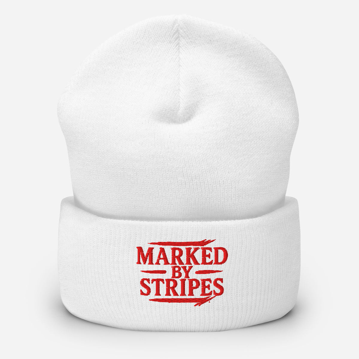 Marked by Stripes Cuffed Beanie - White - Front View