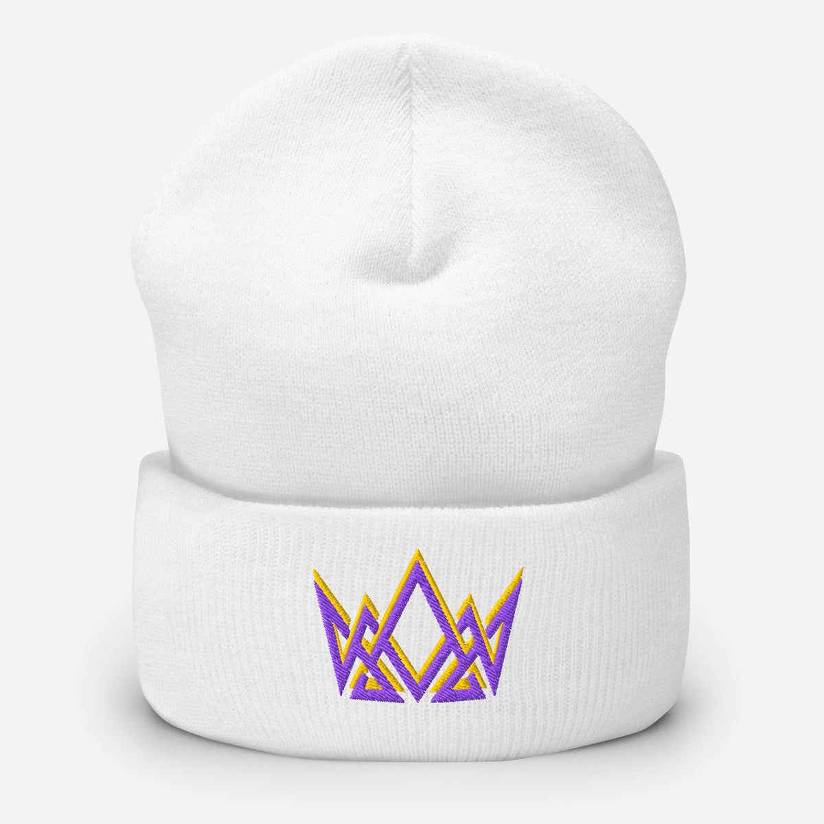 Royalty Cuffed Beanie - White - Front View