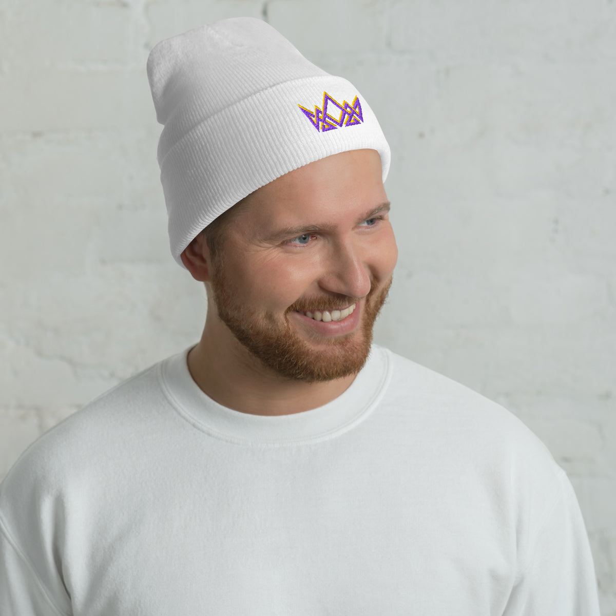 Royalty Cuffed Beanie - White - Front View 2