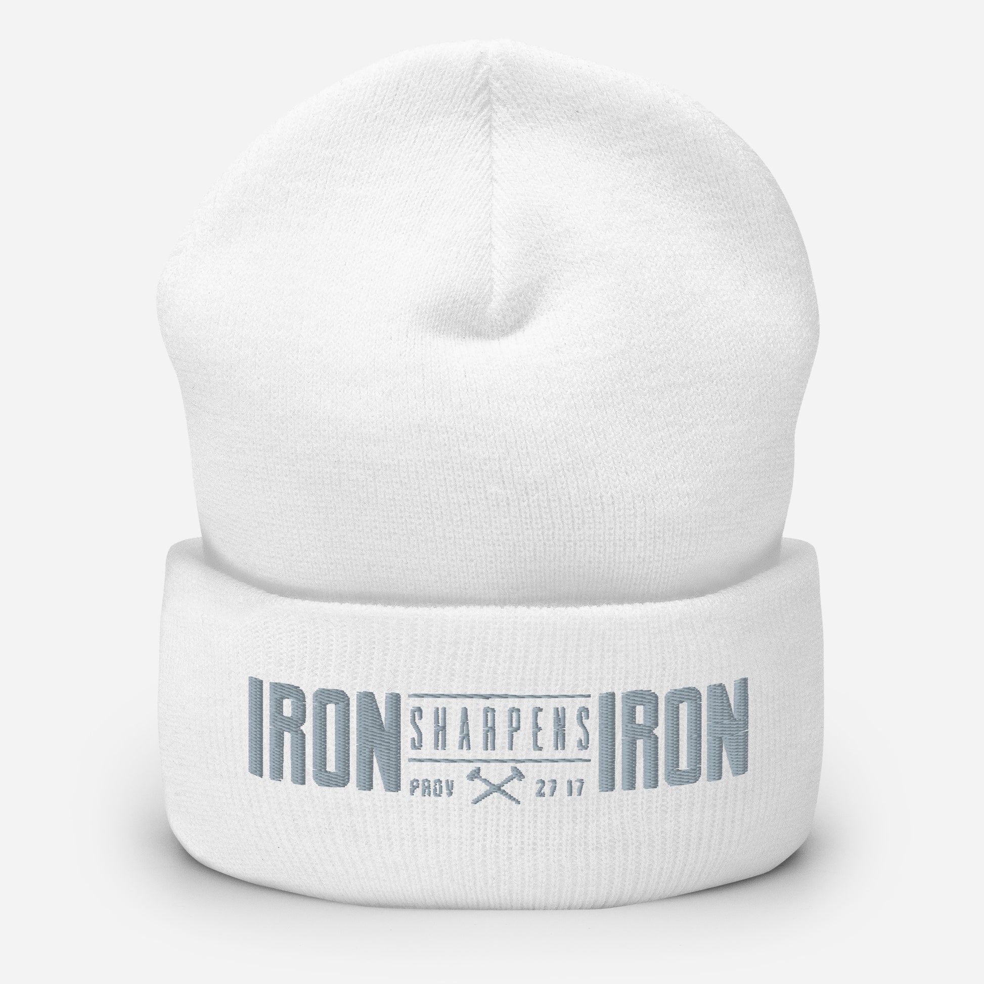 Men's Iron Sharpens Iron Beanie - White - Front View