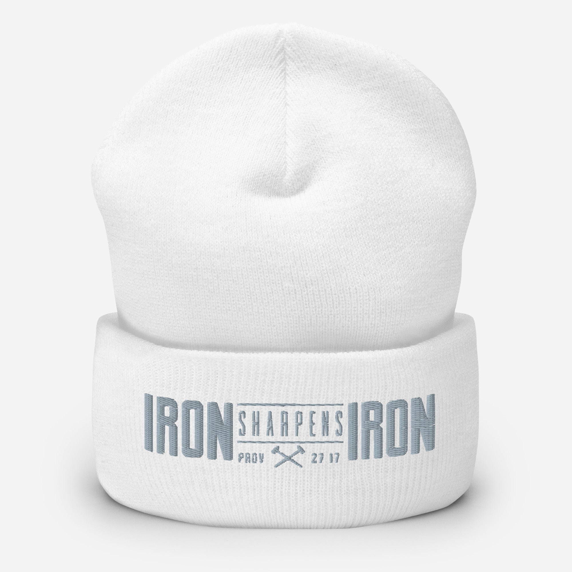 Men's Iron Sharpens Iron Beanie - White - Front View