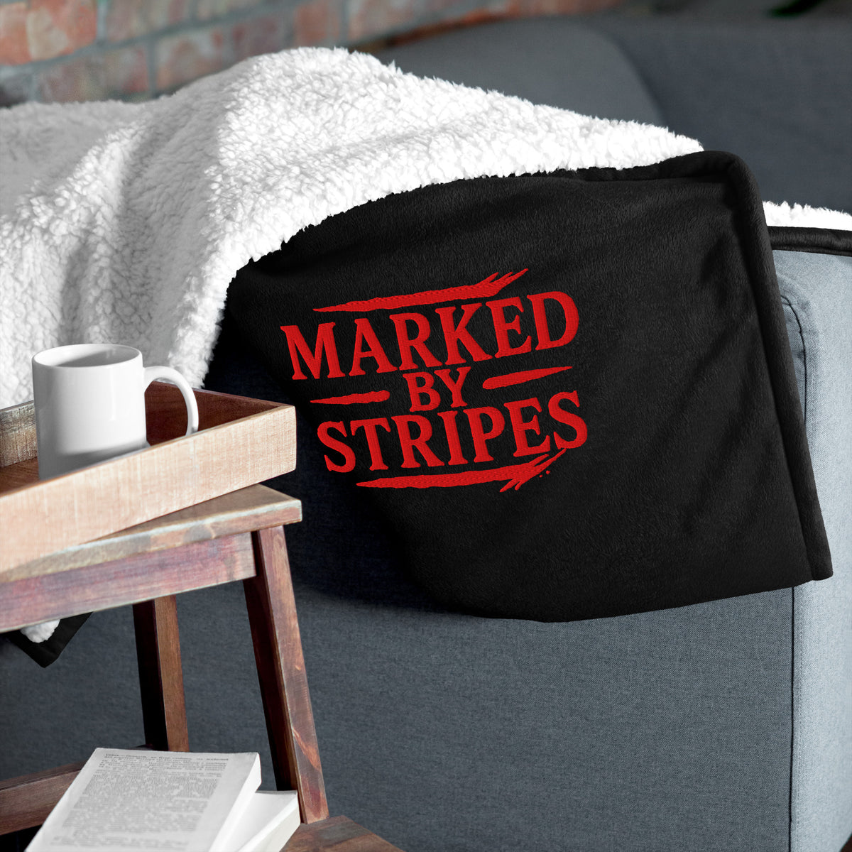 Marked by Stripes Premium Sherpa Blanket - Black - Front View