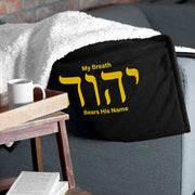 My Breath Bears His Name Premium Sherpa Blanket - Black - Front View