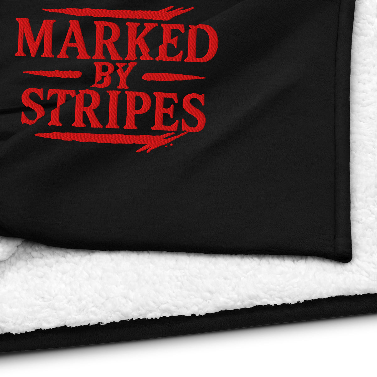 Marked by Stripes Premium Sherpa Blanket - Black - Detail View