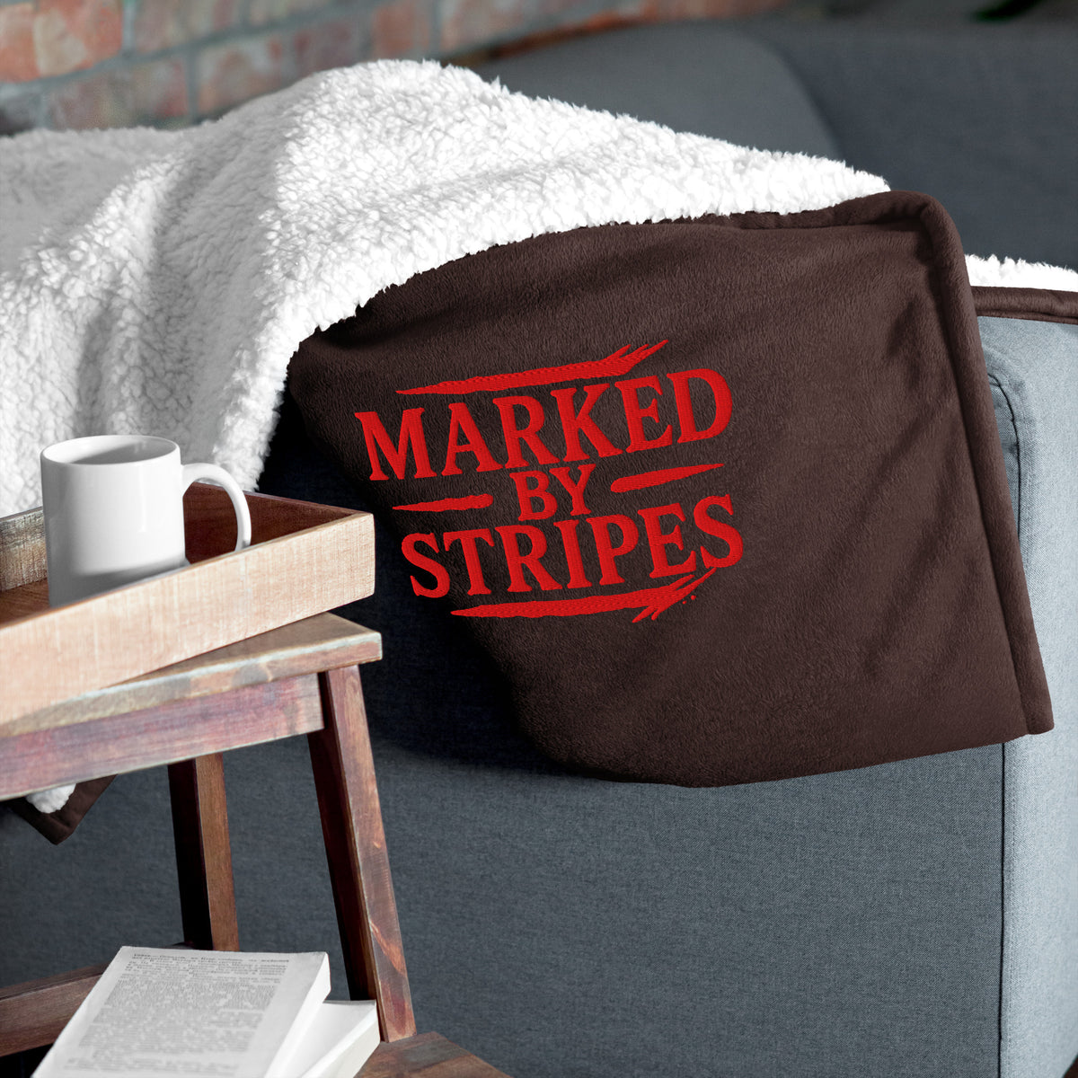 Marked by Stripes Premium Sherpa Blanket - Fireside Brown - Front View