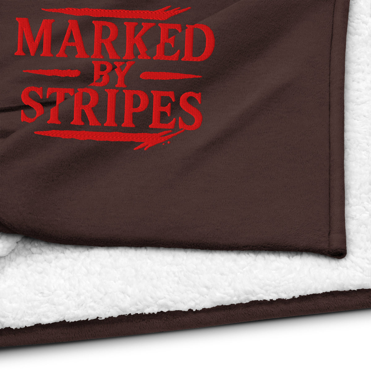 Marked by Stripes Premium Sherpa Blanket - Fireside Brown - Side View