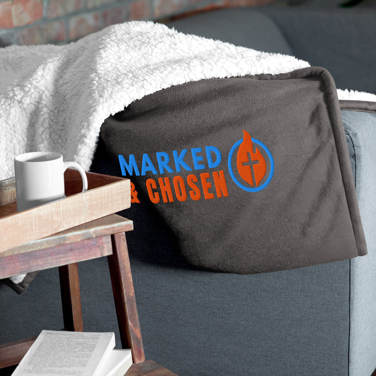 Marked & Chosen Premium Sherpa Blanket - Heather Grey - Front View