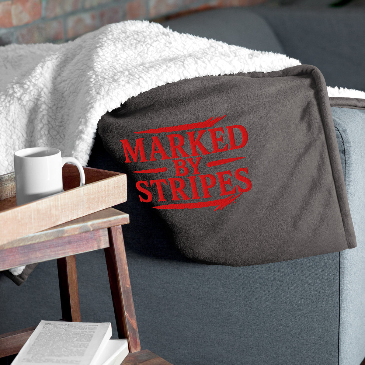 Marked by Stripes Premium Sherpa Blanket - Heather Grey - Front View
