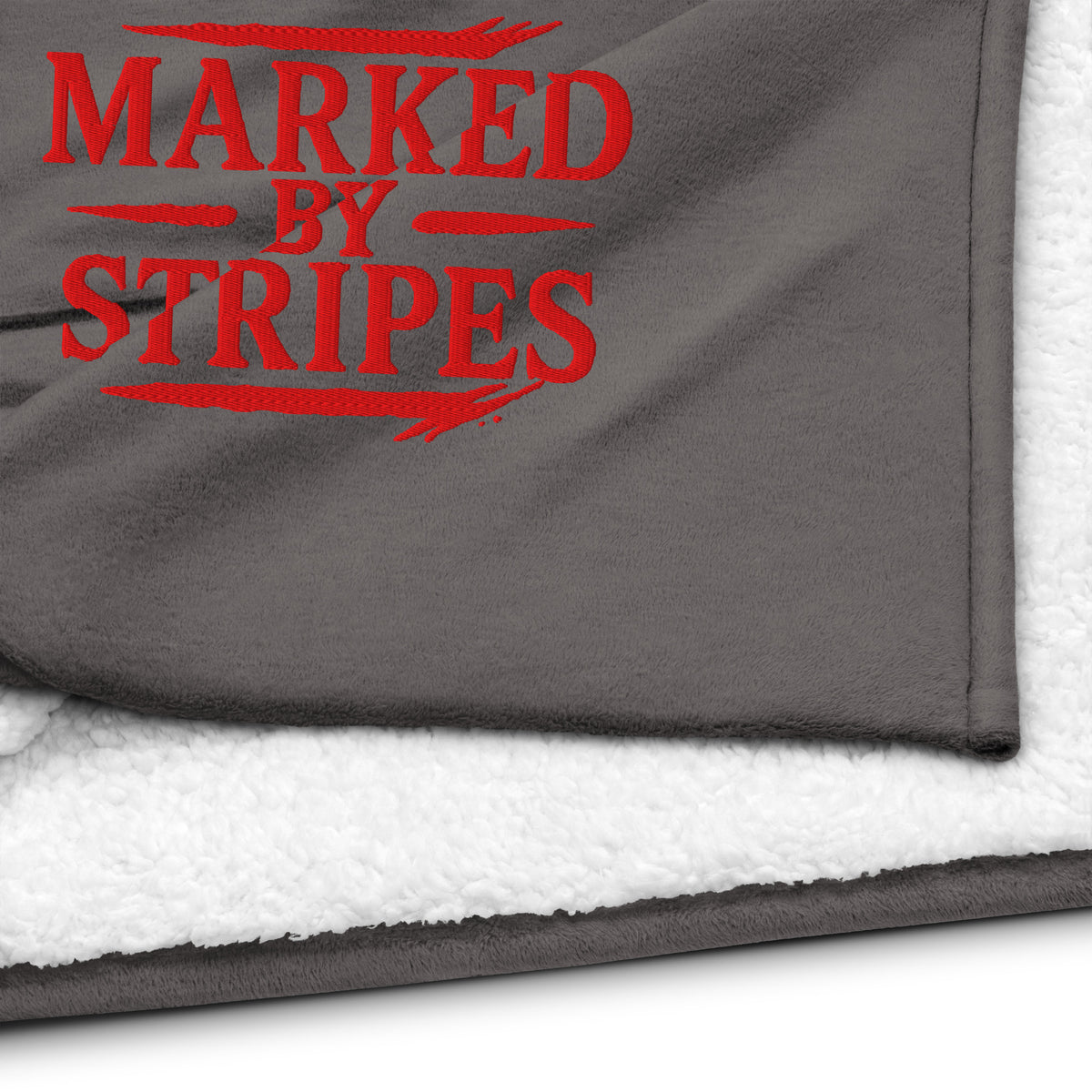 Marked by Stripes Premium Sherpa Blanket - Heather Grey - Detail View