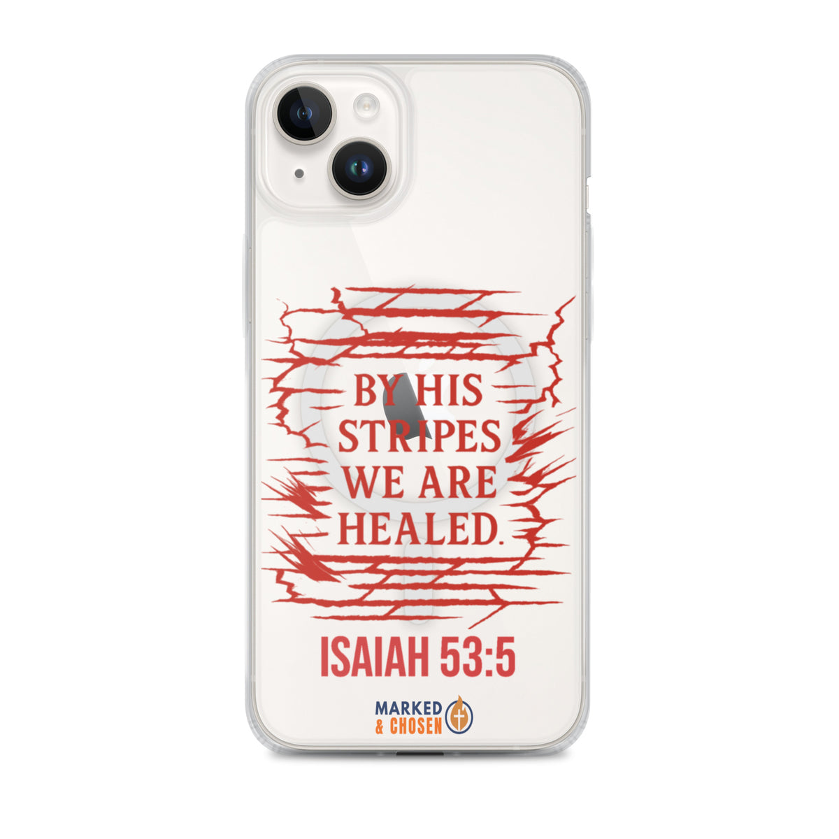 By His Stripes Clear MagSafe iPhone Case - iPhone 14 Plus - Front View