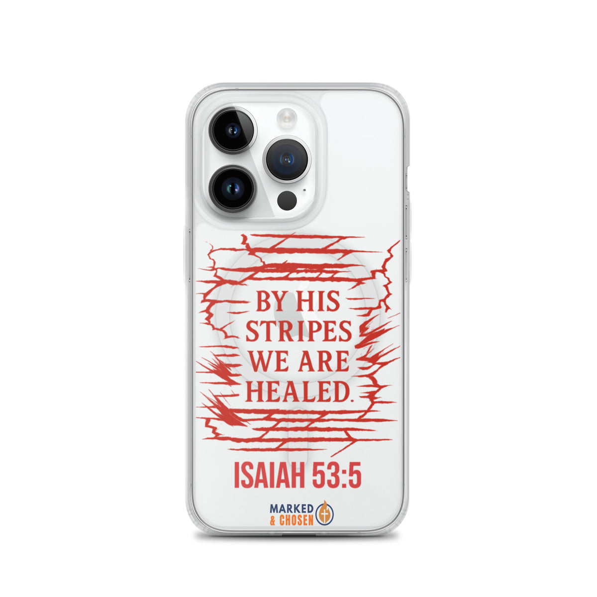 By His Stripes Clear MagSafe iPhone Case - iPhone 14 Pro - Front View
