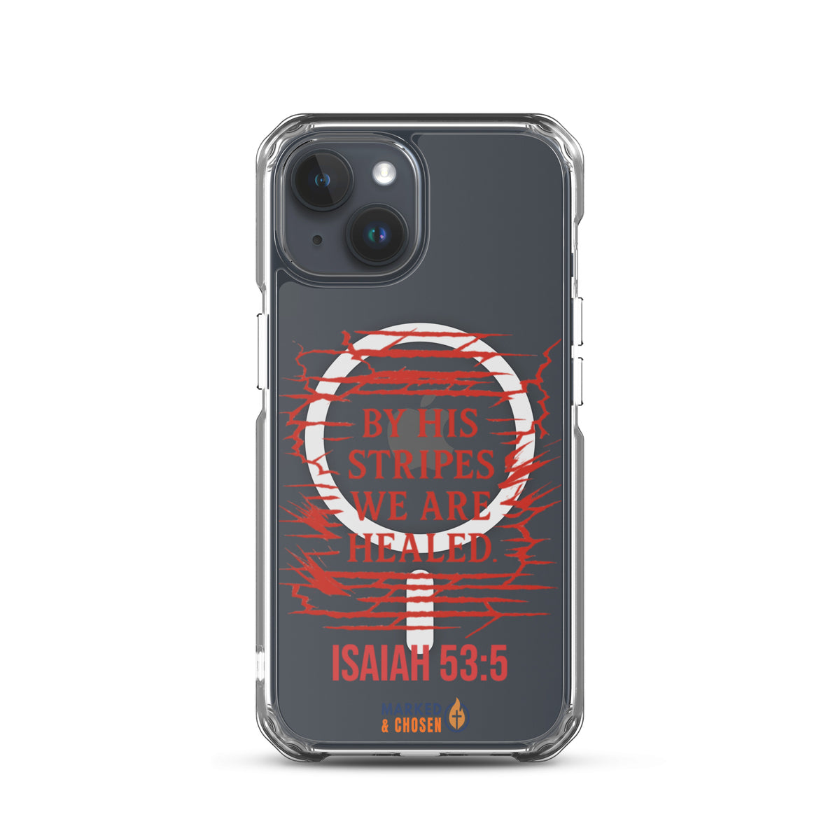 By His Stripes Clear MagSafe iPhone Case - iPhone 15 - Front View